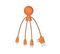 Xoopar - Câble Multi USB 4 en 1 en Forme de Pieuvre - Chargeur Universel en Plastique Recyclé - Prise USB, USB-C, Lightning, Micro USB - Compatible avec tous les Smartphone - Mr Bio Orange