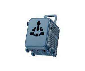 Xoopar Luggie Adaptateur de Voyage Universel 150 Pays USB-C - Bleu | Prises US/UK/EU/CA/JP/CH/AUS, 2 ports USB-C et 1 USB-A charge rapide - un seul adaptateur pour plus de 150 pays