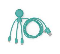 Xoopar - Mr Bio 1m Câble Multi USB 4 en 1 en Forme de Pieuvre - Chargeur Universel en Plastique Recyclé - Prise USB Universel USB-C, Lightning,Micro USB, USB pour Smartphone Universelle - Menthe