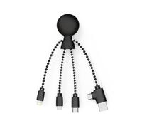 Xoopar - Mr Bio Câble Multi USB 4 en 1 en Forme de Pieuvre - Chargeur Universel en Plastique Recyclé issu des Océans - USB - USB-C - Lightning - Micro USB - Compatible Smartphones - Noir