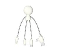 Xoopar Mr Bio Câble Multi USB 4 en 1 Pieuvre Plastique Recy lanc | Pieuvre 4 en 1 en plastique recyclé issu des océans : USB, USB-C, Lightning et Micro USB - compatible smartphones