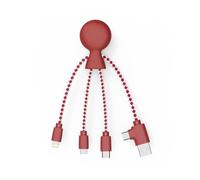 Xoopar Mr Bio Câble Multi USB 4 en 1 Pieuvre Plastique Recyclé - Rouge | Pieuvre 4 en 1 en plastique recyclé issu des océans : USB, USB-C, Lightning et Micro USB - compatible smartphones