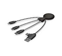 Xoopar Mr Bio Câble Multi USB 4en1 en Forme de Pieuvre Noir - Chargeur Durable USB Universel pour Smartphone Apple iPhone Samsung Google Huawey Xiaomi OnePlus LG Kindle (Noir)