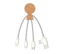 Xoopar Mr Bio Cork Câble Multi USB 4 en 1 - Chargeur en Liège | Câble 4 en 1 habillé de liège naturel : USB, USB-C, Lightning et Micro USB pour iPhone, Samsung, Xiaomi et plus
