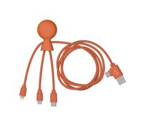 Xoopar - Mr Bio 1m Câble Multi USB 4 en 1 en Forme de Pieuvre - Chargeur Universel en Plastique Recyclé - Prise USB Universel USB-C, Ligthning,Micro USB, USB pour Smartphone Universelle - Orange