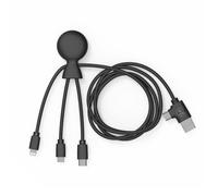 Xoopar Câble Mr Bio Long 1m – 4 en 1 USB‑C/Lightning/Micro‑USB – Plastique recyclé Noir