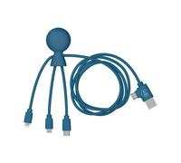 Xoopar - Mr Bio Long 1m - Câble Multi USB 4 en 1 - Chargeur Universel Téléphone en Plastique Recyclé - Câble Multi Embout: USB-C - Lightning - Micro-USB - Compatible Smartphones - Bleu