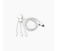 Xoopar - Mr Bio Long 1m - Câble Multi USB 4 en 1 - Chargeur Universel Téléphone en Plastique Recyclé - Câble Multi Embout: USB-C - Lightning - Micro-USB - Compatible Smartphones - Blanc