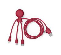 Xoopar - Mr Bio 1m Câble Multi USB 4 en 1 en Forme de Pieuvre - Chargeur Universel en Plastique Recyclé - Prise USB Universel USB-C, Lightning,Micro USB, USB pour Smartphone Universelle - Rouge