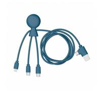 Xoopar Mr Bio Long Câble Multi USB 4 en 1-1 m Plastique Recy leu | Câble 1 m à embouts USB-C, Lightning et USB en plastique recyclé - un seul câble pour tous vos smartphones