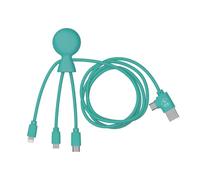 Xoopar Mr Bio Long Câble Multi USB 4 en 1-1 m Plastique Recyclé - Menthe | Câble 1 m à embouts USB-C, Lightning et Micro USB en plastique recyclé - un seul câble pour tous vos smartphones