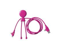 Xoopar - Mr Bio Long Fast Câble 1,20 m - Multi USB 3 en 1 - Charge Rapide 60 W - USB - USB-C - Lightning - Compatible Smartphones et Appareils USB - Rose
