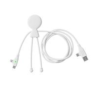 Xoopar - Mr Bio Long Fast Câble 1,20 m - Multi USB 3 en 1 - Charge Rapide 60 W - USB - USB-C - Lightning - Compatible Smartphones et Appareils USB - Blanc