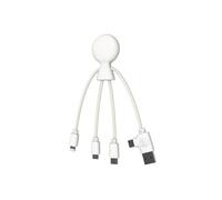 Xoopar Mr Bio Long NFC Câble USB 3 en 1 Charge Rapide 60 W - Blanc | Câble 3 en 1 charge rapide 60 W avec fonction NFC : USB, USB-C et Lightning sur 1,20 m