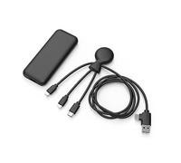 Xoopar Mr Bio Pack Câble USB 4 en 1 + Batterie 7000 mAh - Noir | Câble 4 en 1 et powerbank 7000 mAh (jusqu'à 3 recharges) en plastique recyclé - USB-C, Lightning et Micro USB