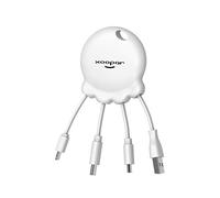 Xoopar - Octopus Booster Blanc - Powerbank 1000 mAh+ câble Multi connecteurs USB - Hub USB 4 en 1 : USB C, USB et Micro USB - Câble Chargeur Universel et Batterie Externe - Format Porte-clefs