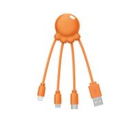 Xoopar Octopus - Câble Multi USB 4 en 1 en Forme de Pieuvre - Chargeur Universel en Plastique Recyclé - Prise USB-C, Lightning, USB-A, Micro USB pour Smartphone - Orange
