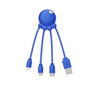 Xoopar Octopus Câble Multi USB 4 en 1 en Plastique Recy leu | 4 connecteurs en 1 : USB-A, USB-C, Lightning et Micro USB - pieuvre compacte en plastique recyclé