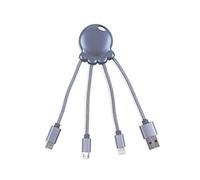 XOOPAR - Octopus Metal Silver - Câble Multi connecteurs USB - Hub USB 4 en 1 : USB C, USB et Micro USB - Câble USB multiprise Gris métallisé - Câble Chargeur Universel, XP61040.22M