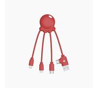 Xoopar - Octopus OBP Câble Multi USB 4 en 1 en Forme de Pieuvre - Chargeur Universel en Plastique Recyclé issu des Océans - USB USB-C Lightning Micro USB - Compatible Smartphones - Rouge
