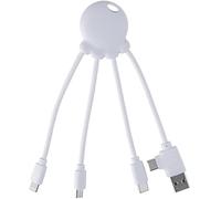 Xoopar - Octopus OBP Câble Multi USB 4 en 1 en Forme de Pieuvre - Chargeur Universel en Plastique Recyclé issu des Océans - USB USB-C Lightning Micro USB - Compatible Smartphones - Blanc