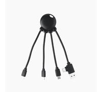 Xoopar - Octopus OBP Câble Multi USB 4 en 1 en Forme de Pieuvre - Chargeur Universel en Plastique Recyclé issu des Océans - USB USB-C Lightning Micro USB - Compatible Smartphones - Noir