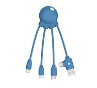Câble Multi USB 4 en 1 en Forme de Pieuvre - Chargeur Universel en Plastique Recyclé issue des Océans - Prise USB, USB-C, Lightning, Micro USB - Compatible avec tous les Smartphone - Octopus OBP Bleu