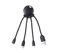 Câble Multi USB 4 en 1 en Forme de Pieuvre - Chargeur Universel en Plastique Recyclé issue des Océans - Prise USB, USB-C, Lightning, Micro USB - Compatible avec tous les Smartphone - Octopus OBP Noir