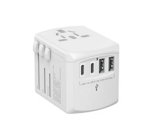 Xoopar Tripper Adaptateur de Voyage Universel 150 Pays 4 USB - Blanc | Adaptateur tout-en-un 110/230 V avec 2 ports USB-A et 2 USB-C - compatible plus de 150 pays