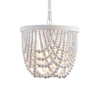 XOOPIT Suspension Luminaire,Lustre en perle de bois blanc, luminaire suspendu décoratif nordique à LED chaud plafonnier romantique éclairage créatif chambre salle à manger plafond suspendu