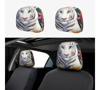 XOPEKVLAWM 1 housse d'appui-tête de voiture douce et respirante pour appuie-tête de voiture, motif tigre blanc mignon, housse d'appui-tête personnalisée pour SUV, berline, camion, voitures