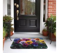 XOPEKVLAWM Paillasson antidérapant et lavable - Motif fleurs de pensée - Tapis de cuisine absorbant pour entrée intérieure et extérieure - Pour chambre à coucher, cuisine, porche - 60 x 40 cm