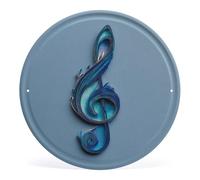 XOPEKVLAWM Tableau mural avec note de musique bleue circulaire en fer à suspendre - Plaque en métal moderne à suspendre - Cadre photo mural - Décoration murale pour la maison