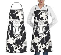 XOPEKVLAWM Tablier imperméable réglable avec poches - Tablier de cuisine pour homme et femme - Motif animaux mignons, imprimé vache, taille unique