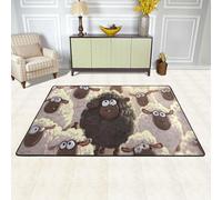 XOPEKVLAWM Tapis antidérapant pour salon, 91 x 60 cm, tapis de sol antidérapant à profil bas, motif moutons noirs et blancs, tapis d'entrée lavable en machine, pour chambre à coucher, salle à manger