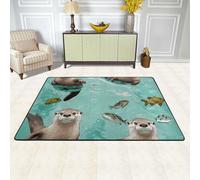 XOPEKVLAWM Tapis antidérapant pour salon, chambre à coucher, salle à manger, bureau, décoration d'intérieur - 91 x 60 cm - Motif loutres - Lavable en machine
