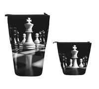 XOPEKVLAWM Trousse à crayons debout de grande capacité - Jolie trousse télescopique - Porte-crayons - Hippopotame - Trousse de maquillage portable pour fournitures de bureau, Jeu d'échecs noir et