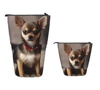 XOPEKVLAWM Trousse à crayons debout de grande capacité - Jolie trousse télescopique - Porte-crayons phosphorescent - Trousse de maquillage portable pour fournitures de bureau, Chihuahua mignon, Taille