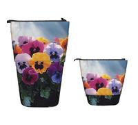 XOPEKVLAWM Trousse à crayons debout de grande capacité - Jolie trousse télescopique - Porte-crayons phosphorescent - Trousse de maquillage portable pour fournitures de bureau, Fleurs de pensées