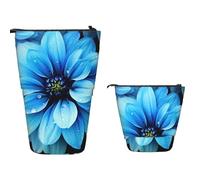 XOPEKVLAWM Trousse à crayons debout de grande capacité - Jolie trousse télescopique - Porte-crayons - Rose - Cœur d'amour - Trousse de maquillage portable pour fournitures de bureau, bleu/fleur