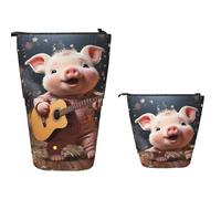 XOPEKVLAWM Trousse à crayons debout de grande capacité - Jolie trousse télescopique - Porte-crayons - Rose - Cœur d'amour - Trousse de maquillage portable pour fournitures de bureau, Guitare cochon