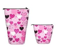 XOPEKVLAWM Trousse à crayons debout de grande capacité - Jolie trousse télescopique - Porte-crayons - Rose - Cœur d'amour - Trousse de maquillage portable pour fournitures de bureau, Cœur rose, Taille