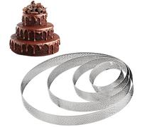 XOPOZON 4Pcs Cercle Rond Perforé Acier Inoxydable, Cercle à Tarte Anneau à Tarte de Pâtisserie, Cercle Patisserie pour Gâteaux Moussés (8/10/12/14cm)