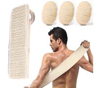 XOPOZON Kit Bande Exfoliante pour le Dos en Sisal, 1pcs Sangle Lave Dos, 3pcs Éponge de Luffa Naturel, Eponge Exfoliante Dos en Chanvre Naturel 1 Face Sisal et 1 Face Coton Doux pour Femmes et Hommes