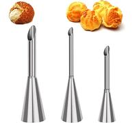 XOPOZON Lot de 3 Douille de Pâtisserie Petit Choux, Douilles Professionnelles en Acier Inoxydable à Garnir, Cupcake Puffs Injection Seringue, 5/6/8mm pour la Décoration de Houppette