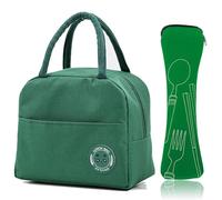 XOPOZON Sac Isotherme Repas 6L, Lunch Box Isotherme, Ensemble 5 Couverts de Camping, Sac à Déjeuner Imperméable Isolé, Sac Lunch Box Convient pour École Bureau Pique-Nique (Vert)