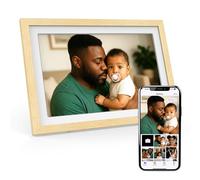 XORO Cadre Photo numérique WiFi de 11 ", 1920 x 1080 Full HD 1080p IPS, mémoire 32 Go, Rotation Automatique, Bois de hêtre, partagez instantanément des Photos de n'importe où