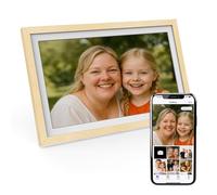 XORO Cadre Photo numérique WiFi de 15 ", 1920 x 1080 Full HD 1080p IPS, mémoire 32 Go, Rotation Automatique, Bois de hêtre, partagez instantanément des Photos de n'importe où