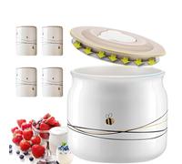 XoTiq Accessoires pour yaourtière, fermenteur 0.5L avec 4 Petits Pots, Pots de Yaourt en céramique, Accessoires de Cuisine pour Yaourt Grec épais, Culture de Yaourt sans Produits laitiers, yaourtière