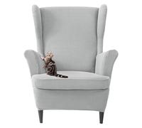 xotoa Ensemble Deux pièces de Housses for Fauteuil à Oreilles en Jacquard, Housses d'accoudoirs à Motif à Carreaux, Design séparé(Light Gray)